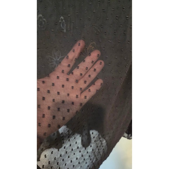 Boho Black Floral Embroidered Sheer Swiss Dot Blouse Top XL - Picture 6 of 14